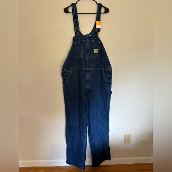 NWT Carhartt Washed-Denim Bib Overalls Dark Wash Size 42 X 32 - Picture 2 of 15